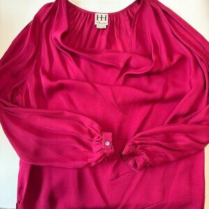 Haute Hippie Cold Shoulder 100% Silk Blouse‎ Burgundy Red Women's Size Small